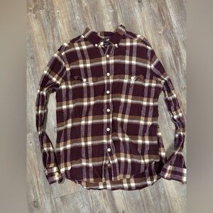 Nautica Men's Maroon and Tan Plaid Shirt